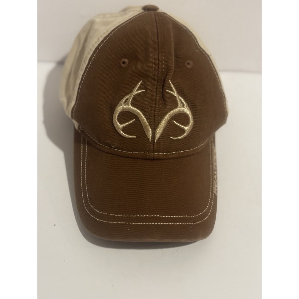 Realtree Hat Cap Brown Adjustable Embroidered One Size Hunting Logo Deer Antler